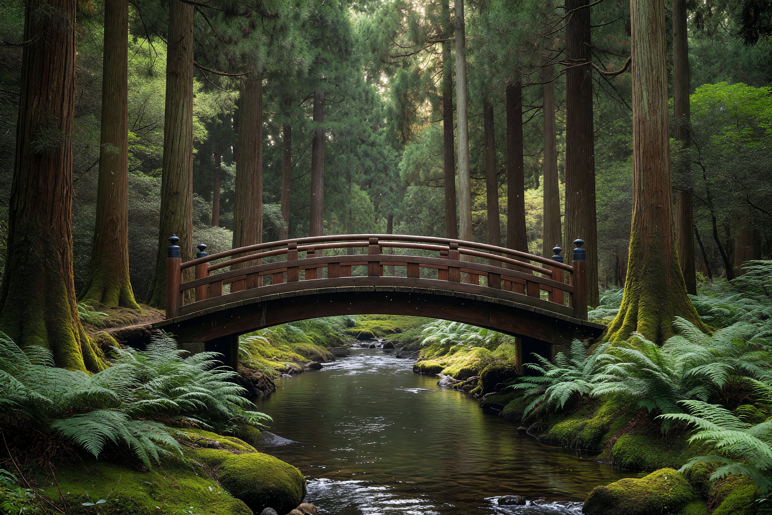 杉の森の木製橋